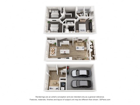 Floor plan for 3 beds, 2.5 baths, 1728 sqft
